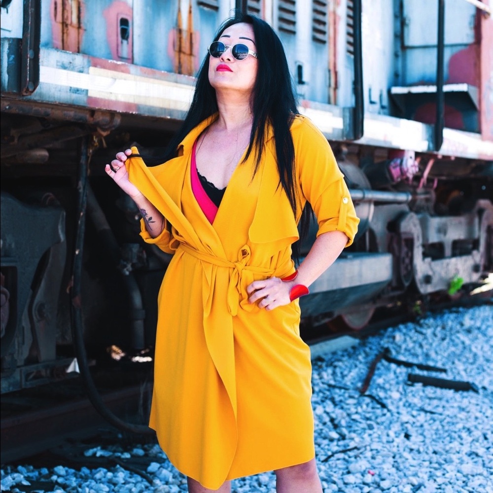 Mustard Wrapover Duster Coat